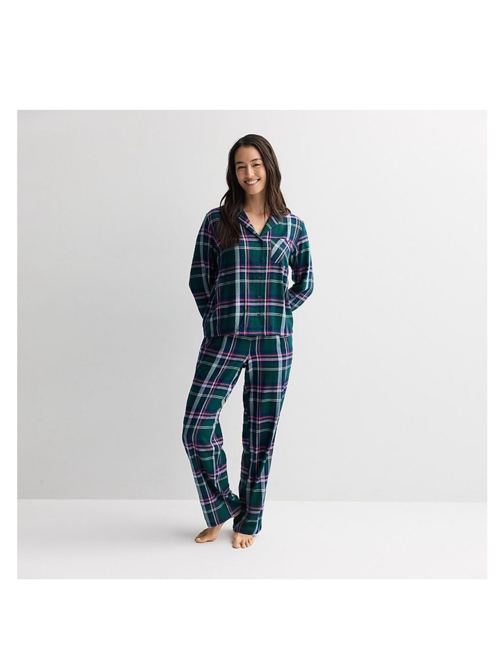 Sonoma Green Plaid Pajama Set with Pink and Gray Stripes